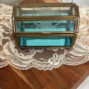 Vintage Glass Trinket Box with Brass Accents
